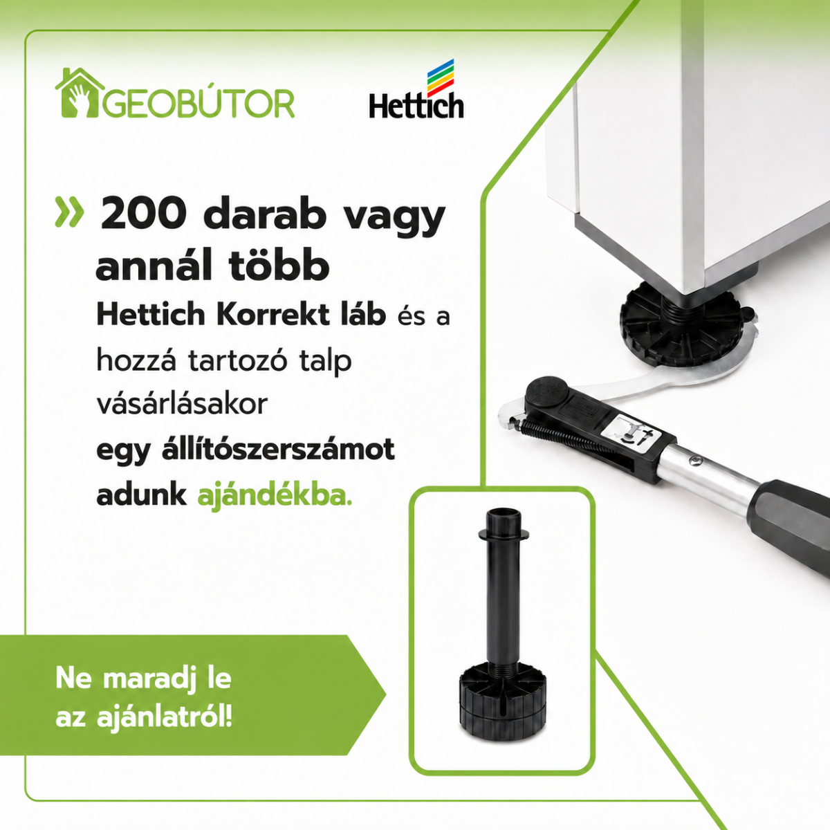 Hettich Korrekt szintezőláb akció: ingyen állítószerszám 200 db feletti rendeléshez