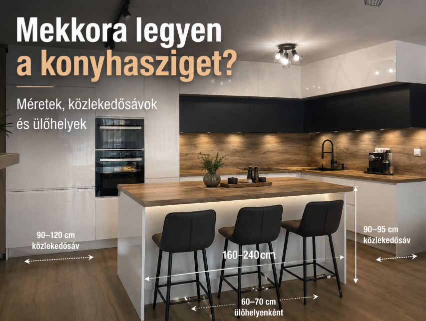 Mekkora legyen a konyhasziget? Méretek, közlekedősávok és ülőhelyek