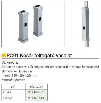 PC01 KOSÁR FELFOGATÓ VASALAT 125×25×25 m SZÜRKE FÉM 2.Kép