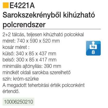 E4221A Saroksz.kih.2+2 tálcás 730x590x52 KRÓM-SZÜRKE FÉM 2.Kép