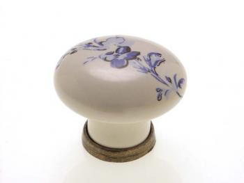 Bútorfogantyú, gomb antikolt bronz kék virág, fém-porcelán PORCELÁN 1.Kép
