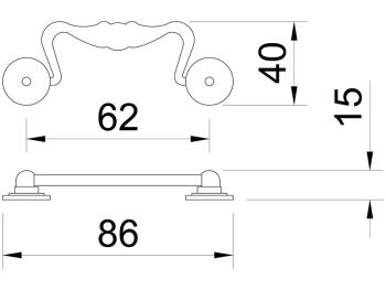 Bútorfogantyú 61,5 mm antikolt Fém 2.Kép