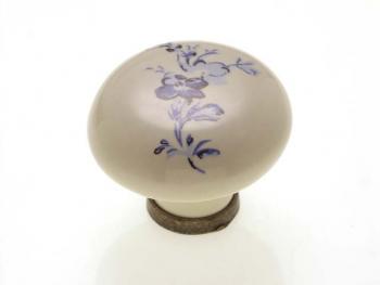 Bútorfogantyú, gomb antikolt bronz kék virágos, fém-porcelán PORCELÁN 1.Kép
