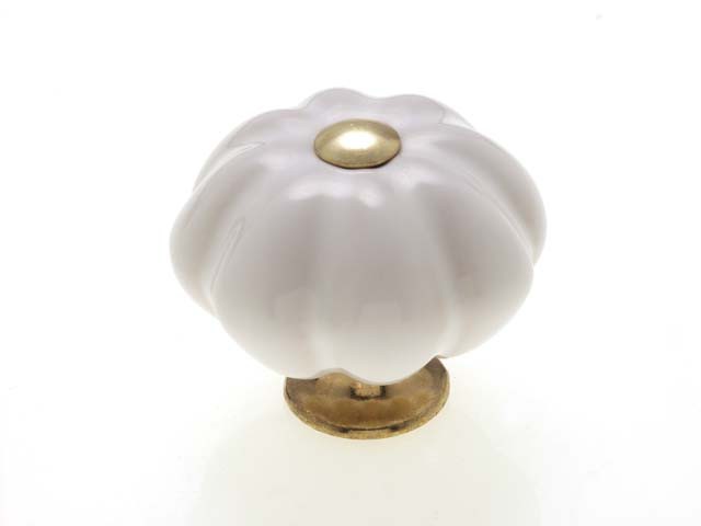 Bútorfogantyú, gomb antikolt bronz FEHÉR-RÉZ, PORCELÁN PORCELÁN