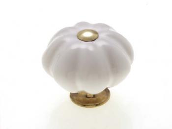 Bútorfogantyú, gomb antikolt bronz FEHÉR-RÉZ, PORCELÁN PORCELÁN 1.Kép