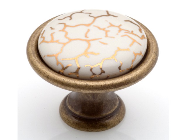 Bútorfogantyú, gomb antikolt bronz ARANCSFÜST, ÁTM: 34 PORCELÁN PORCELÁN