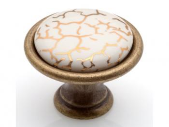 Bútorfogantyú, gomb antikolt bronz ARANCSFÜST, ÁTM: 34 PORCELÁN PORCELÁN 1.Kép