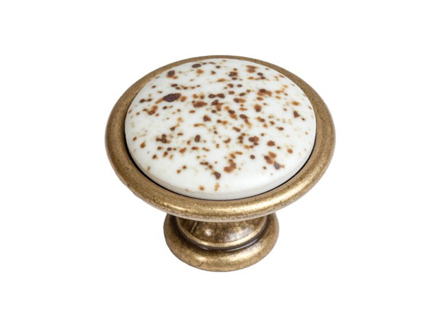 Bútorfogantyú, gomb antikolt bronz KŐMINTÁS, ÁTM:34, PORCELÁN PORCELÁN
