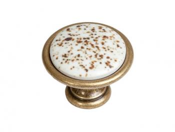 Bútorfogantyú, gomb antikolt bronz KŐMINTÁS, ÁTM:34, PORCELÁN PORCELÁN 1.Kép
