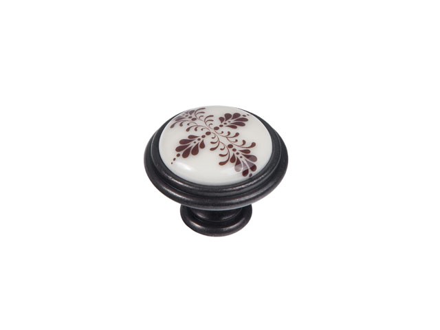 BÚTORFOGANTYÚ GOMB P88.01.G6.B1G . COUNTRY BRONZ-BARNA VIRÁG PORCELÁN PORCELÁN