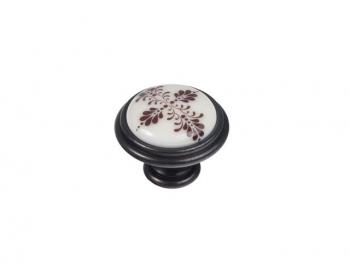BÚTORFOGANTYÚ GOMB P88.01.G6.B1G . COUNTRY BRONZ-BARNA VIRÁG PORCELÁN PORCELÁN 1.Kép