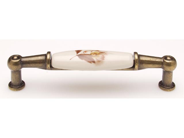 Bútorfogantyú 96 mm antikolt bronz barna, fém-porcelán PORCELÁN