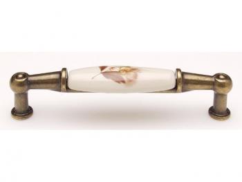 Bútorfogantyú 96 mm antikolt bronz barna, fém-porcelán PORCELÁN 1.Kép