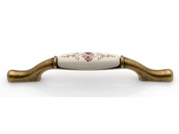 Bútorfogantyú 128 mm antikolt bronz barna motívum, fém-porcelán PORCELÁN 1.Kép