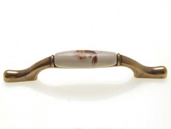 Bútorfogantyú 128 mm antikolt bronz barna virág, porcelán PORCELÁN 1.Kép
