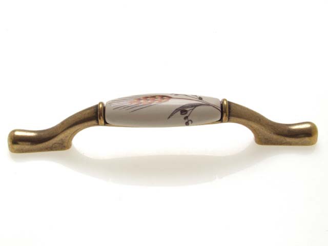 Bútorfogantyú 128 mm antikolt bronz búzakalász, porcelán PORCELÁN
