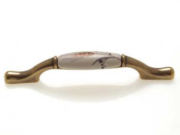 Bútorfogantyú 128 mm antikolt bronz búzakalász, porcelán PORCELÁN 1.Kép