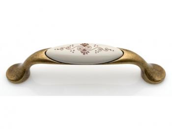 Bútorfogantyú 96 mm antikolt bronz barna motívum, porcelán PORCELÁN 1.Kép