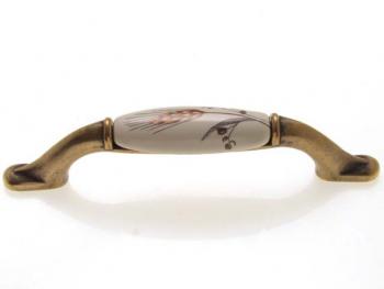 Bútorfogantyú 96 mm antikolt bronz búzakalász, fém-porcelán PORCELÁN 1.Kép