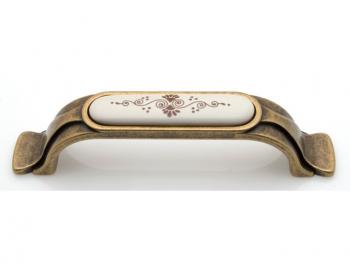 Bútorfogantyú 96 mm antikolt bronz barna motívum, fém-porcelán PORCELÁN 1.Kép