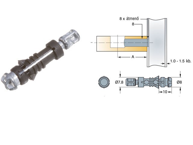EXCENTERSZÁR GYORSSZERELÖS FÉM 8X24 mm FÉM CINK-MÜANYAG