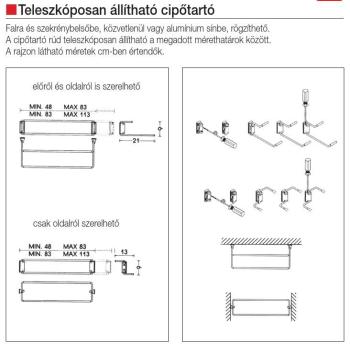 CIPŐTARTÓ 116/A OLDALRÓL SZERELHETŐ KRÓM 830-1130 M FÉM-MÜANYAG 2.Kép