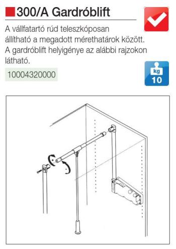 GARDROBLIFT 300/A 750-1150 mm, 10kg ALUMINIUM FÉM-MÜANYAG 3.Kép