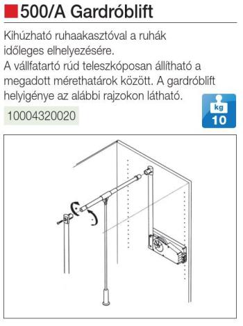GARDROBLIFT 500/A 750-1150 mm, 10kg ALUMINIUM FÉM-MÜANYAG 2.Kép
