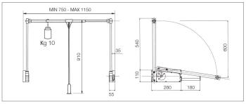 GARDROBLIFT 500/A 750-1150 mm, 10kg ALUMINIUM FÉM-MÜANYAG 3.Kép