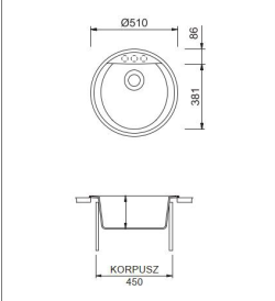 GRAWA GRÁNIT KÖR MOSOGATÓ PT2-5110T BARNA, ÁTM: 510mm GRÁNIT 2.Kép