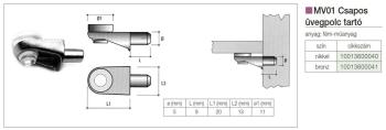 ÜVEGPOLC TARTÓ MV01 ÁTM:5x29mm NIKKELEZETT FÉM-MÜANYAG 2.Kép