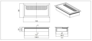 IRODABÚTOR KIEGÉSZÍTŐ KÁBELKIVEZETŐ 150x81x28mm ALUMÍNIUM, 30134 2.Kép