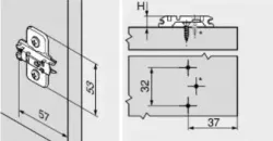 BLUM CLIP szerelőtalp, kereszt, 3mm spax-csavar, MÁ: hosszlyuk 2.Kép