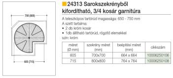 BELSŐ FÉMRÁCS 24313 3/4 FORGÓKOSÁR GARNITÚRA 600x560/790 mm KRÓM 2.Kép