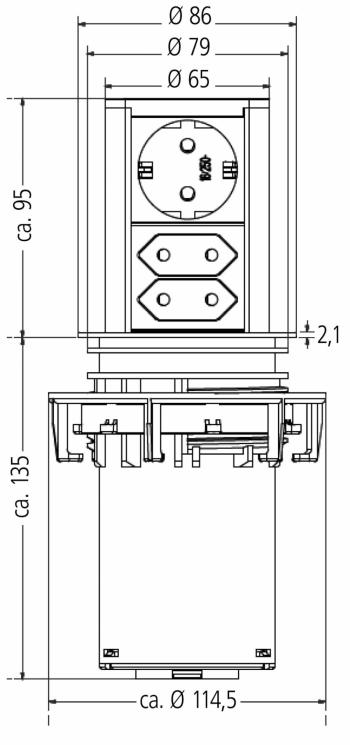 ELEVATOR rejtett elosztó liftes, 1x 230V + 2x Euro, 2 m kábel 2.Kép