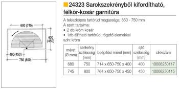 BELSŐ FÉMRÁCS 24323 FÉLKÖR KOSÁR GARNITÚRA 740x600/750 mm KRÓM 2.Kép