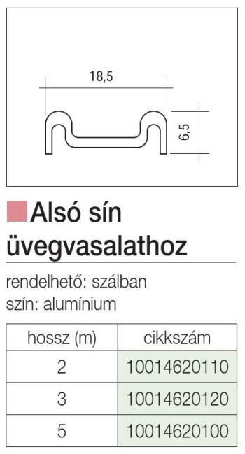 TOLÓAJTÓ ÜVEGHEZ 04 6303 201 002 ALSÓ SÍN 2000mm ALUMÍNIUM 2.Kép