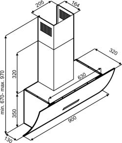 EVIDO CLIFF 90W vertikális páraelszívó fehér üveg, 90 cm, KIFUTÓ 2.Kép