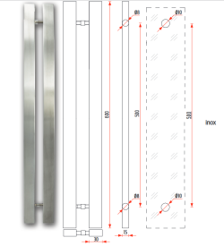 Tolóajtó fogantyú Vito / 600mm (inox) 1.Kép