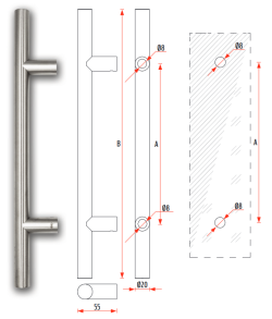 Tolóajtó fogantyú D20 rúdfogantyú/ 550mm (inox) 1.Kép
