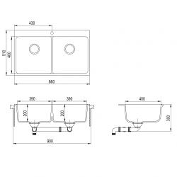 EVIDO Quadro 9 gránit mosogató 860x510 két med., antracit 2.Kép