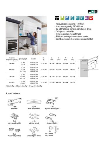 FDS FELNYÍLÓ VASALAT FDS TST VÍZSZINTES HARMONIKA 730-799mm 10,5-18,1kg-ig FEHÉR 4.Kép