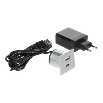 ASA Plastici Versapick töltőpont - négyz et USB A + USB C, fém ház, inox fekete 1.Kép