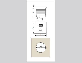 ASA Plastici Versapick töltőpont - négyz et USB A + USB C, fém ház, matt fehér 2.Kép
