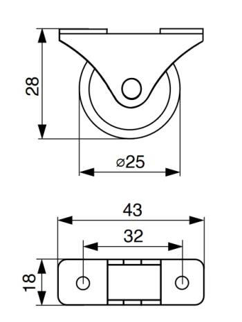 Riex GC51 kerék D25, fix, fekete 2.Kép