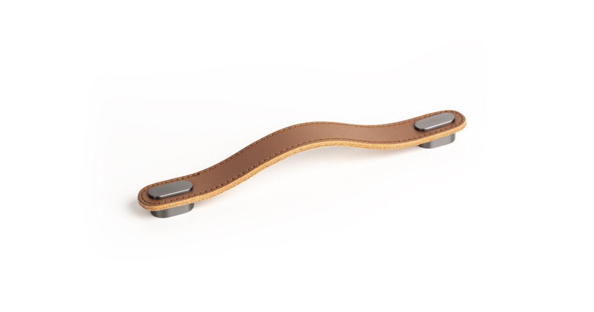Fogantyú  Viefe OBLONG 160mm, bőr-fém, bézs bőr + fényes szürke