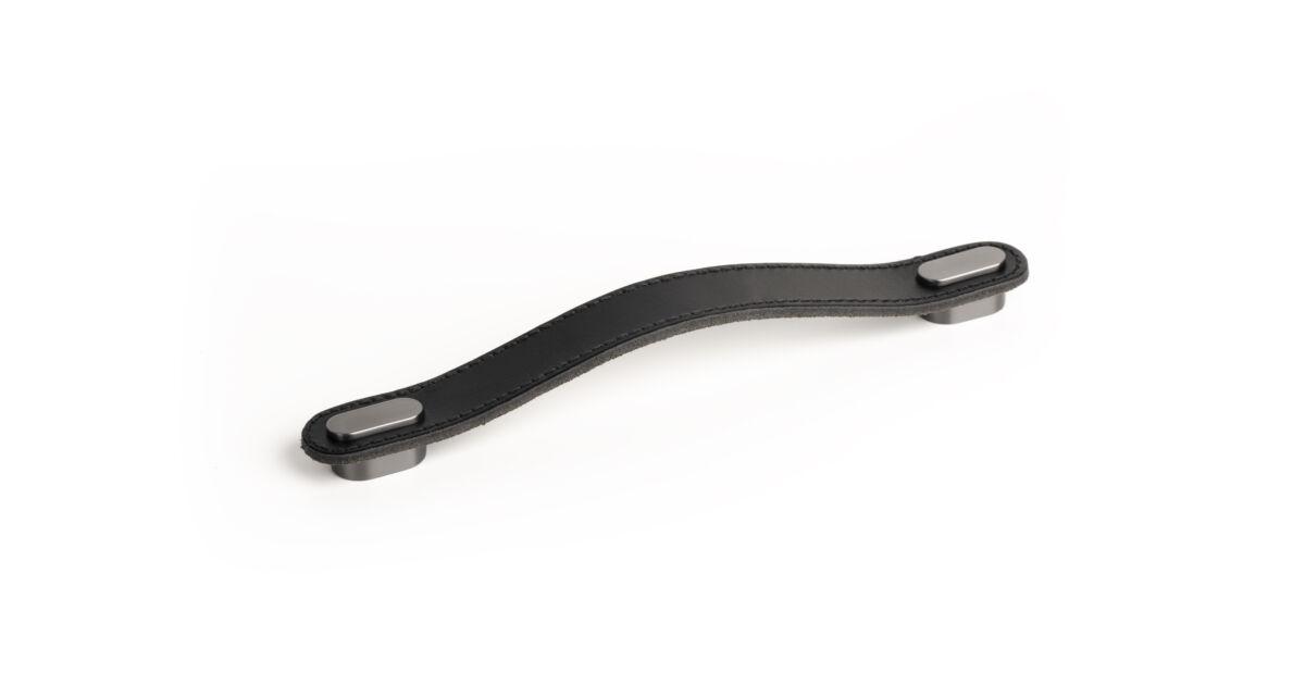 Fogantyú  Viefe OBLONG 160mm, bőr-fém, fekete bőr + fényes szürke