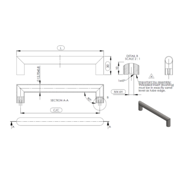 Furnipart Fogantyú  D ANGLE   96mm acél csiszolt polírozott, tömör 2.Kép