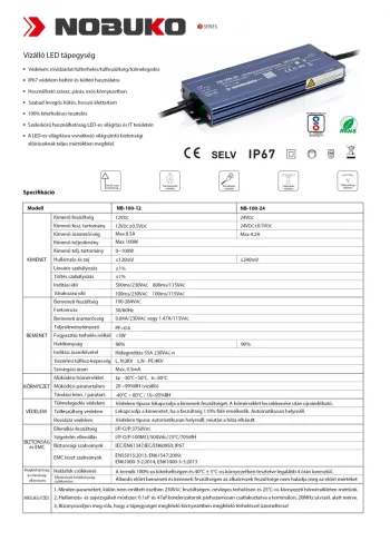 NOBUKO B SERIES 24V 100W IP67  KÜLTÉRI LED TÁPEGYSÉG 2.Kép