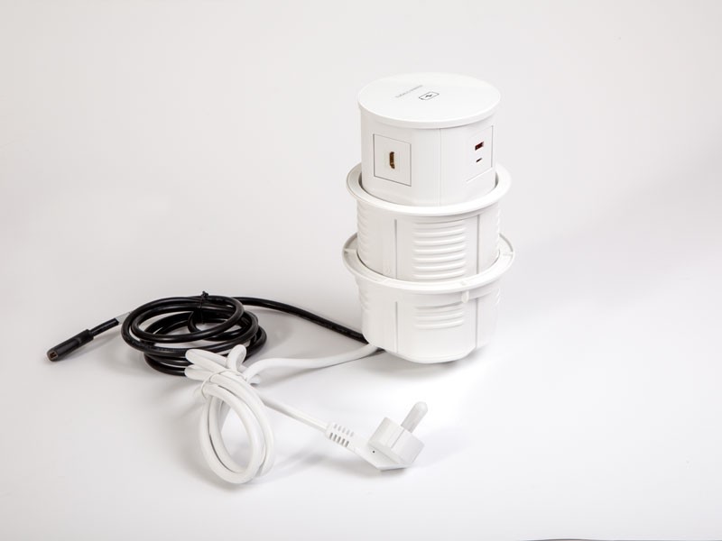IRODABÚTOR TARTOZÉKOK KONNEKTOR ELOSZTÓ MODULBOX IVH - VEZ. NÉLK.  TÖLT.+2x230V+2xUSB+HDMI FEHÉR